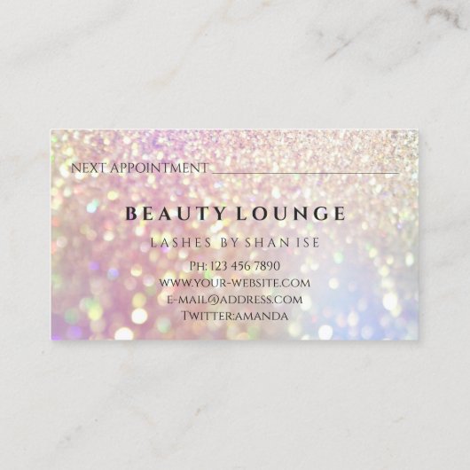 メイクアップアーティストアイラッシュバラドリップグリッターヘア爪、 ネイル 予約カード (裏面)