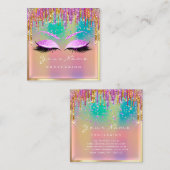 メイクアップアーティストアイラッシュピンクスパークグリッター自筆証書 スクエア名刺 (正面/裏面)