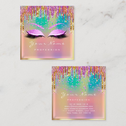 メイクアップアーティストアイラッシュピンクスパークグリッター自筆証書 スクエア名刺 (正面/裏面)