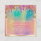 メイクアップアーティストアイラッシュピンクスパークグリッター自筆証書 スクエア名刺 (裏面)