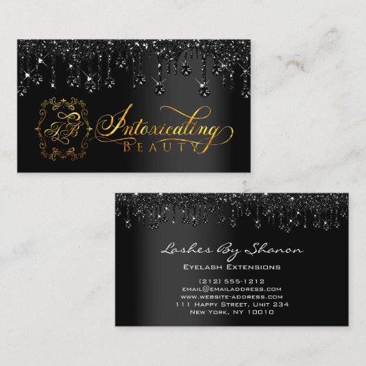 メイクアップアーティストアイラッシュブラックドリップスロゴダイヤモンドVIP 名刺 (正面/裏面)
