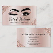 メイクアップアーティストアイラッシュブラッシュグリッターバラ金ゴールド 名刺 (正面/裏面)