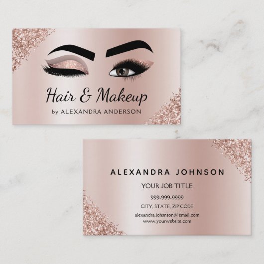 メイクアップアーティストアイラッシュブラッシュグリッターバラ金ゴールド 名刺 (正面/裏面)