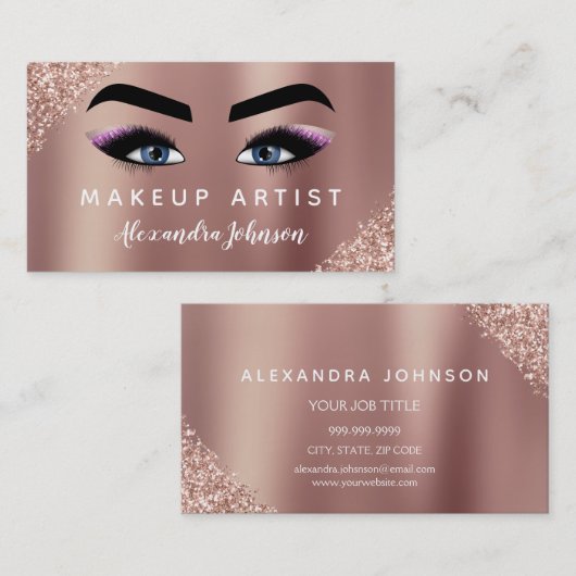 メイクアップアーティストアイラッシュブラッシュグリッターバラ金ゴールド 名刺 (正面/裏面)