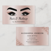 メイクアップアーティストアイラッシュメイクアップバラ金ゴールド 名刺 (正面/裏面)