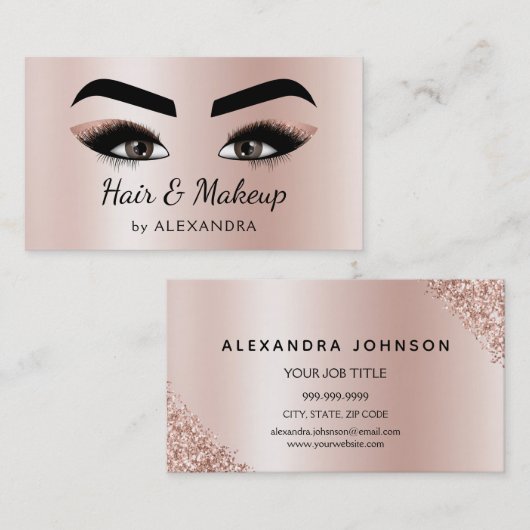 メイクアップアーティストアイラッシュメイクアップバラ金ゴールド 名刺 (正面/裏面)