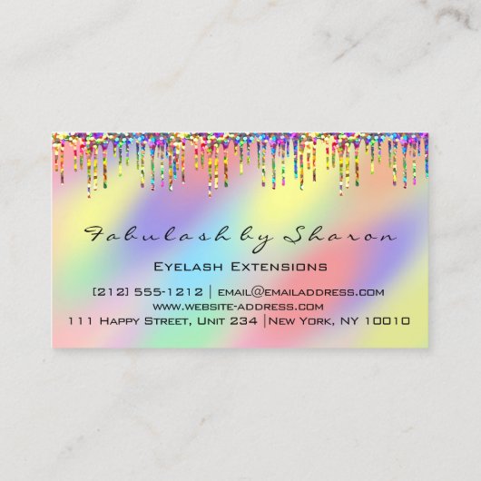 メイクアップアーティストアイラッシュユニコーン紫ホログラフ 名刺 (裏面)