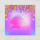 メイクアップアーティストアイラッシュロゴパープル金ゴールドドリップスグラム スクエア名刺 (正面)