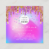 メイクアップアーティストアイラッシュロゴパープル金ゴールドドリップスグラム スクエア名刺 (裏面)