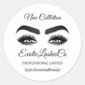 メイクアップアーティストアイラッシュロゴワールドマップ白黒 ラウンドシール (正面)