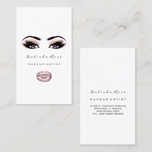 メイクアップアーティストアイリーズグリッター眉唇ピンク 名刺 (正面/裏面)