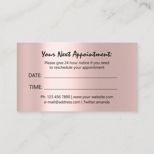 メイクアップアーティストアポイントメントカードピンクラックスロゴ 名刺 (裏面)