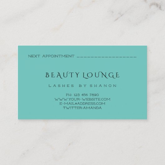 メイクアップアーティストイベントまばたき美しいティール(緑がかった色)グレーアイズ 予約カード (裏面)