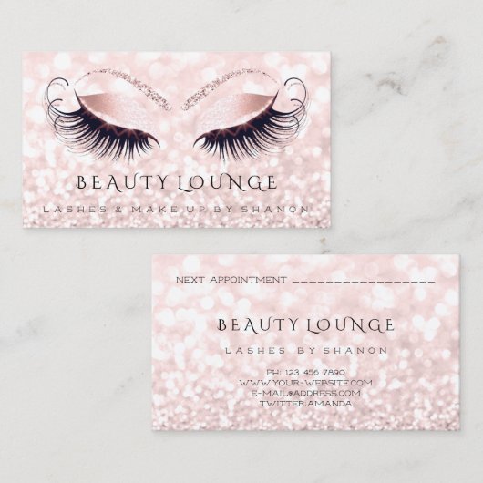 メイクアップアーティストイベントまばたき美しいピンクグレー赤面 予約カード (正面/裏面)