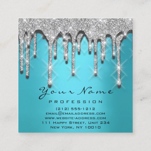 メイクアップアーティストイベントグリッター3Dシルバーブルー海 スクエア名刺 (裏面)