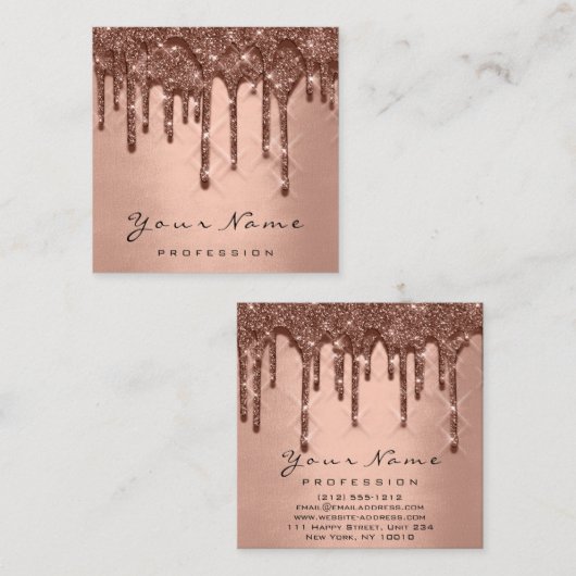 メイクアップアーティストイベントグリッター3Dドリップスバラ金ゴールド スクエア名刺 (正面/裏面)