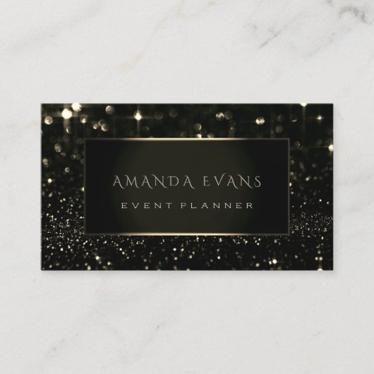 メイクアップアーティストイベントブラックフレーム金ゴールドスパークセピア 名刺 (正面)