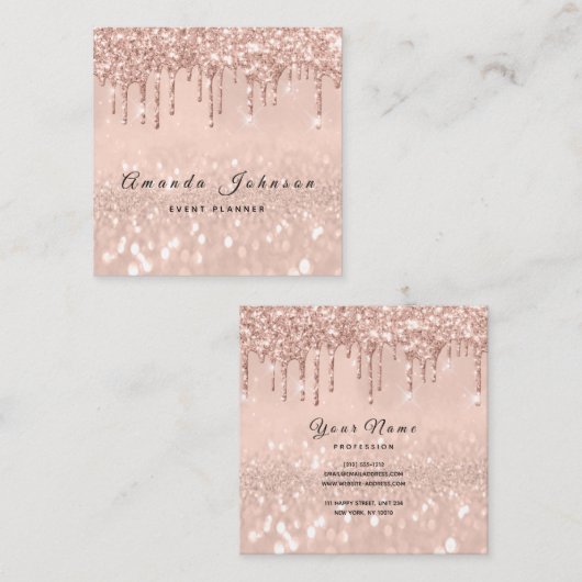 メイクアップアーティストイベントプランナーグリッタースパークバラ スクエア名刺 (正面/裏面)