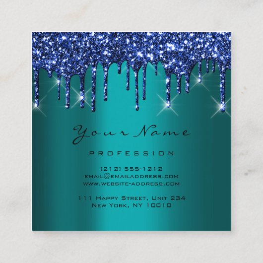 メイクアップアーティストイベントプランナーグリッターネイビーティール（緑がかった色） スクエア名刺 (裏面)