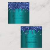 メイクアップアーティストイベントプランナーグリッターネイビーティール（緑がかった色） スクエア名刺 (正面/裏面)