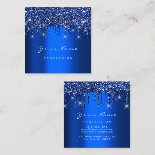 メイクアップアーティストイベントプランナーグリッターネイビー王室の スクエア名刺 (正面/裏面)