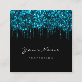 メイクアップアーティストイベントプランナーグリッターブラックブルー スクエア名刺