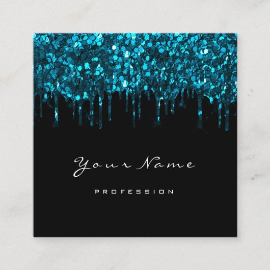 メイクアップアーティストイベントプランナーグリッターブラックブルー スクエア名刺 (正面)