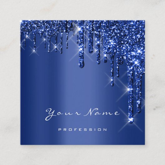 メイクアップアーティストイベントプランナーグリッターブルーネイビー スクエア名刺 (正面)