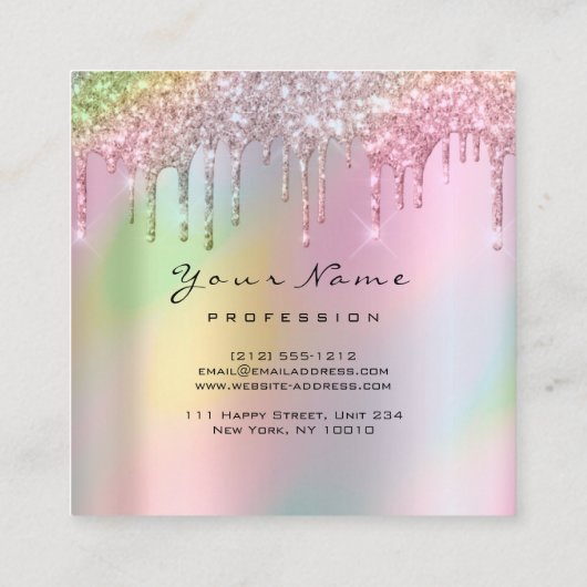 メイクアップアーティストイベントプランナーグリッターホログラフィック スクエア名刺 (裏面)