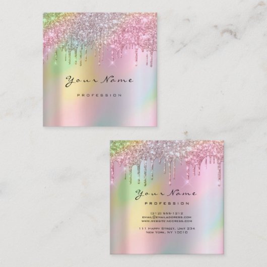 メイクアップアーティストイベントプランナーグリッターホログラフィック スクエア名刺 (正面/裏面)