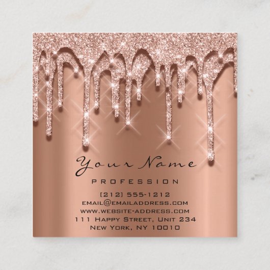 メイクアップアーティストイベントプランナーグリッター3D銅 スクエア名刺 (裏面)