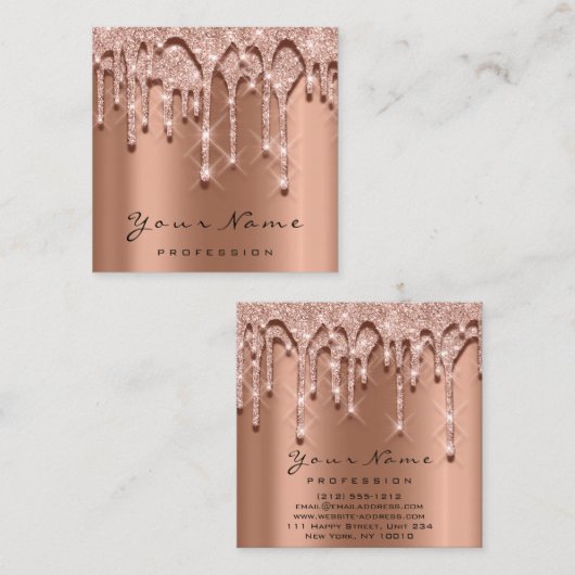 メイクアップアーティストイベントプランナーグリッター3D銅 スクエア名刺 (正面/裏面)