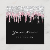 メイクアップアーティストイベントプランナーグレーピンクブラック スクエア名刺 (正面)