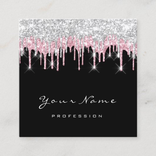 メイクアップアーティストイベントプランナーグレーピンクブラック スクエア名刺 (正面)