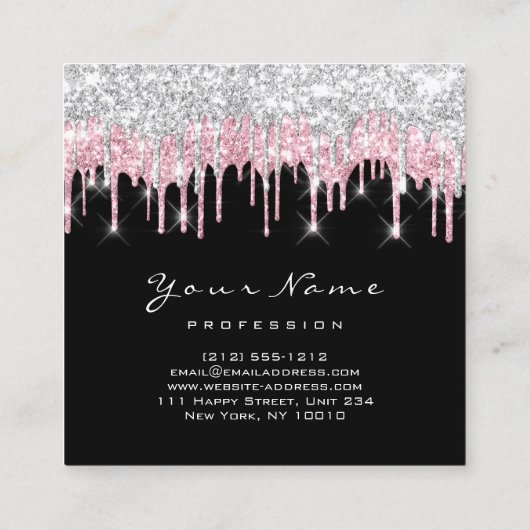 メイクアップアーティストイベントプランナーグレーピンクブラック スクエア名刺 (裏面)