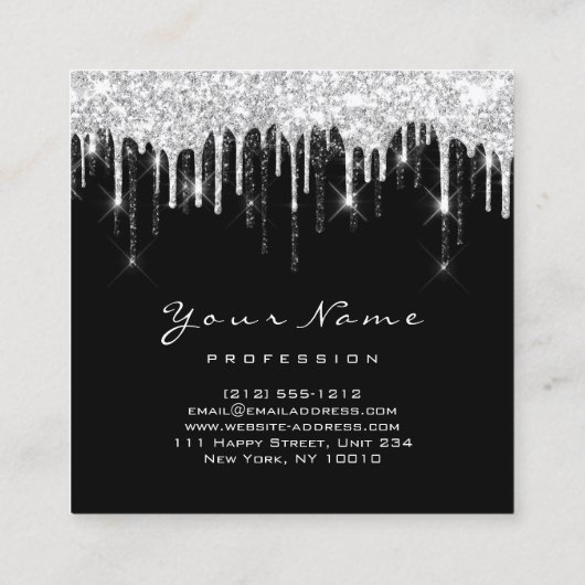 メイクアップアーティストイベントプランナーグレーブラックドリップ スクエア名刺 (裏面)