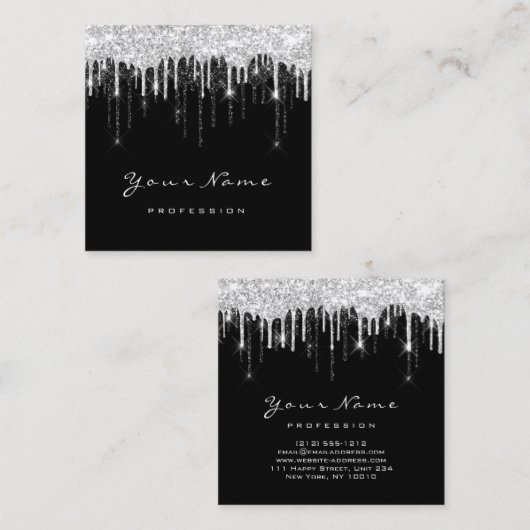 メイクアップアーティストイベントプランナーグレーブラックドリップ スクエア名刺 (正面/裏面)