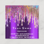 メイクアップアーティストイベントプランナーホログラフィレインボードリップ スクエア名刺 (裏面)