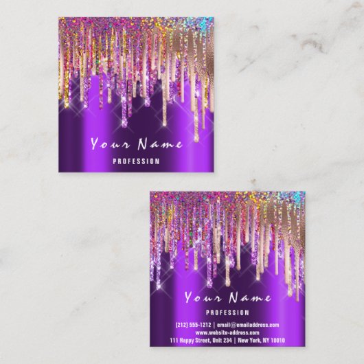 メイクアップアーティストイベントプランナーホログラフィレインボードリップ スクエア名刺 (正面/裏面)