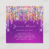 メイクアップアーティストイベントプランナーホログラフパープルドリップス スクエア名刺 (裏面)