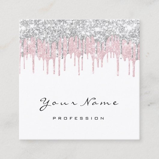 メイクアップアーティストイベントプランナーホワイトピンクドリップ スクエア名刺 (正面)
