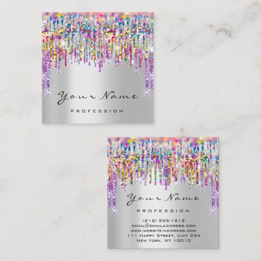 メイクアップアーティストイベントプランナー自筆証書銀灰色 スクエア名刺 (正面/裏面)