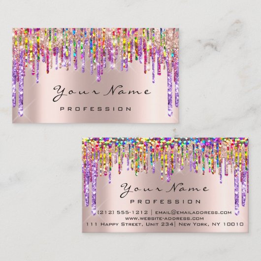 メイクアップアーティストイベント爪、 ネイル自筆証書ユニコーンレインボ 名刺 (正面/裏面)