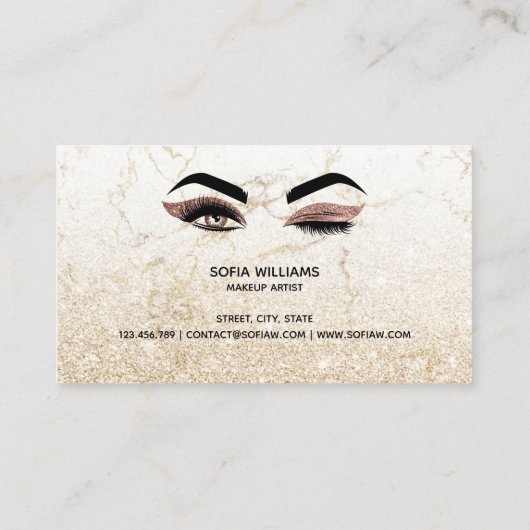 メイクアップアーティストウィンクアイラッシュバラ金ゴールド大理石 名刺 (裏面)