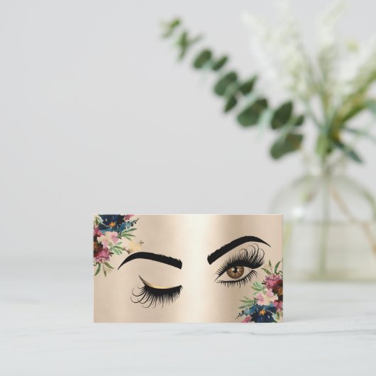 メイクアップアーティストウィンクアイ美しいブルゴーニュフローラ金ゴールド 名刺 (スタンド正面)