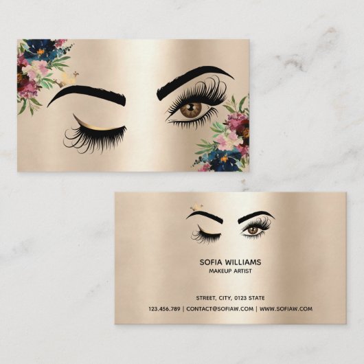 メイクアップアーティストウィンクアイ美しいブルゴーニュフローラ金ゴールド 名刺 (正面/裏面)
