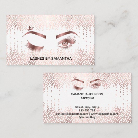 メイクアップアーティストウィンクアイ金ゴールド紙吹雪まばたき 名刺 (正面/裏面)