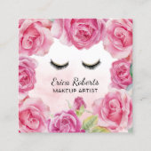メイクアップアーティストウォーターカラーバラフローラ美しいサロン スクエア名刺 (正面)