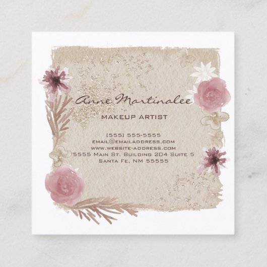 メイクアップアーティストウォーターカラーボホフローラ スクエア名刺 (裏面)