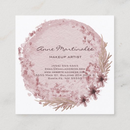 メイクアップアーティストウォーターカラーボホーラウンドフローラ  スクエア名刺 (裏面)